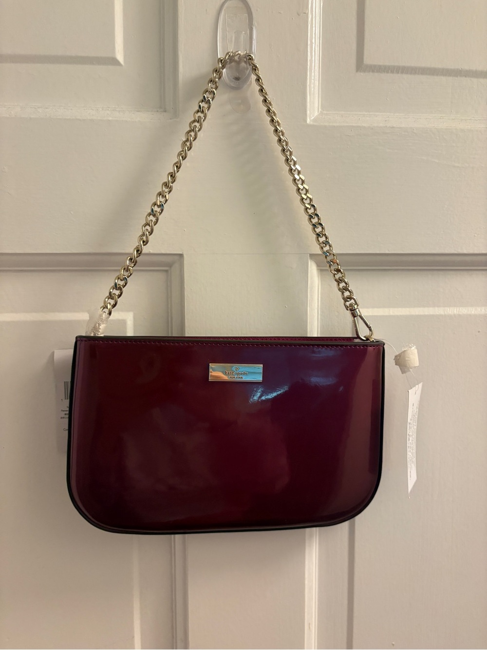 kate spade Patent Shoulder Bag in Raspberry with Gold Chain